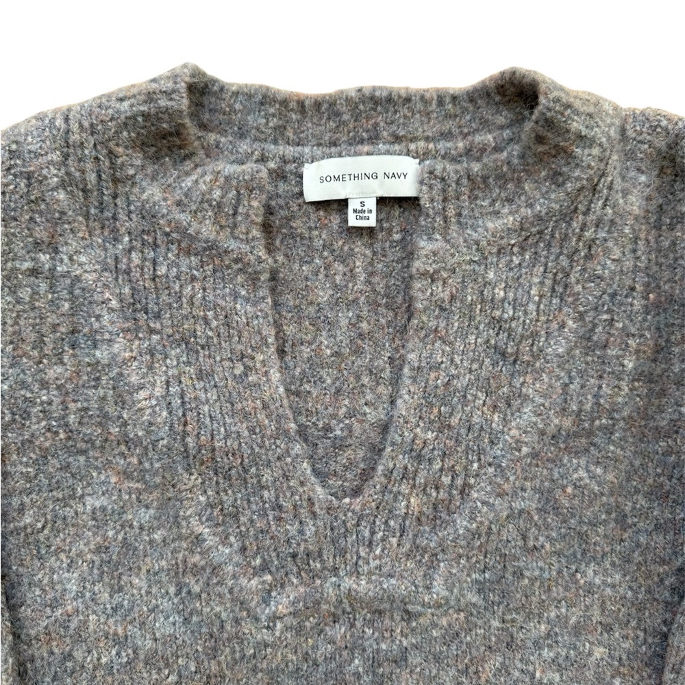 Something Navy Gray/Purple V-Neck Sweater - Picture 2 of 4